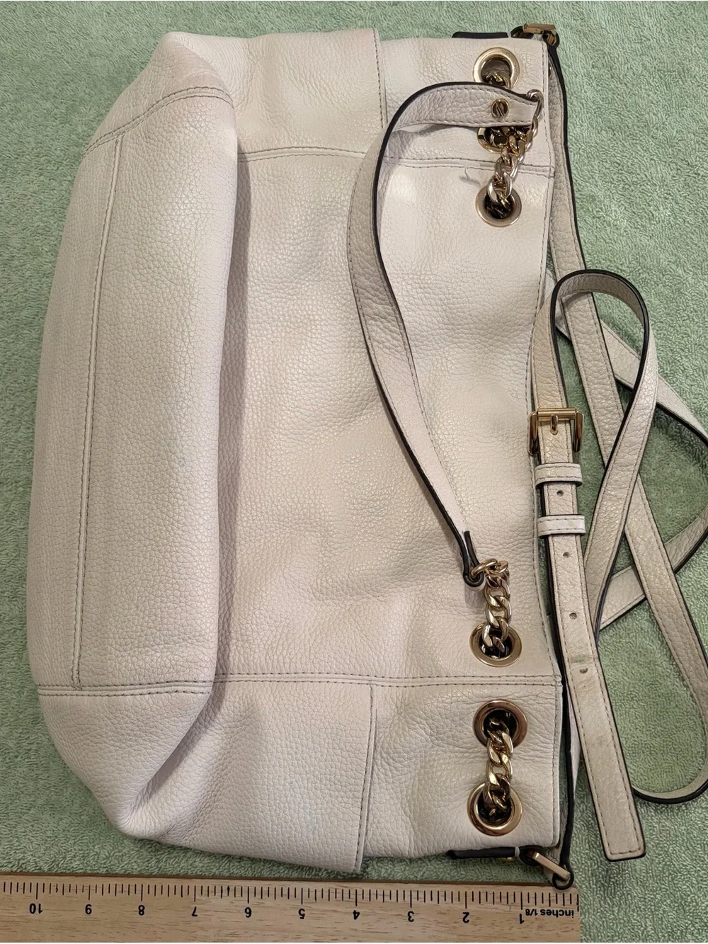 Michael Kors Ivory Pebbled Leather Shoulder Tote with Gold Hardware